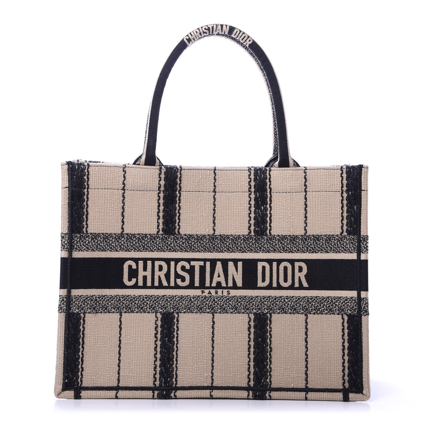 Canvas Embroidered Medium Bayadere Book Tote Black Beige