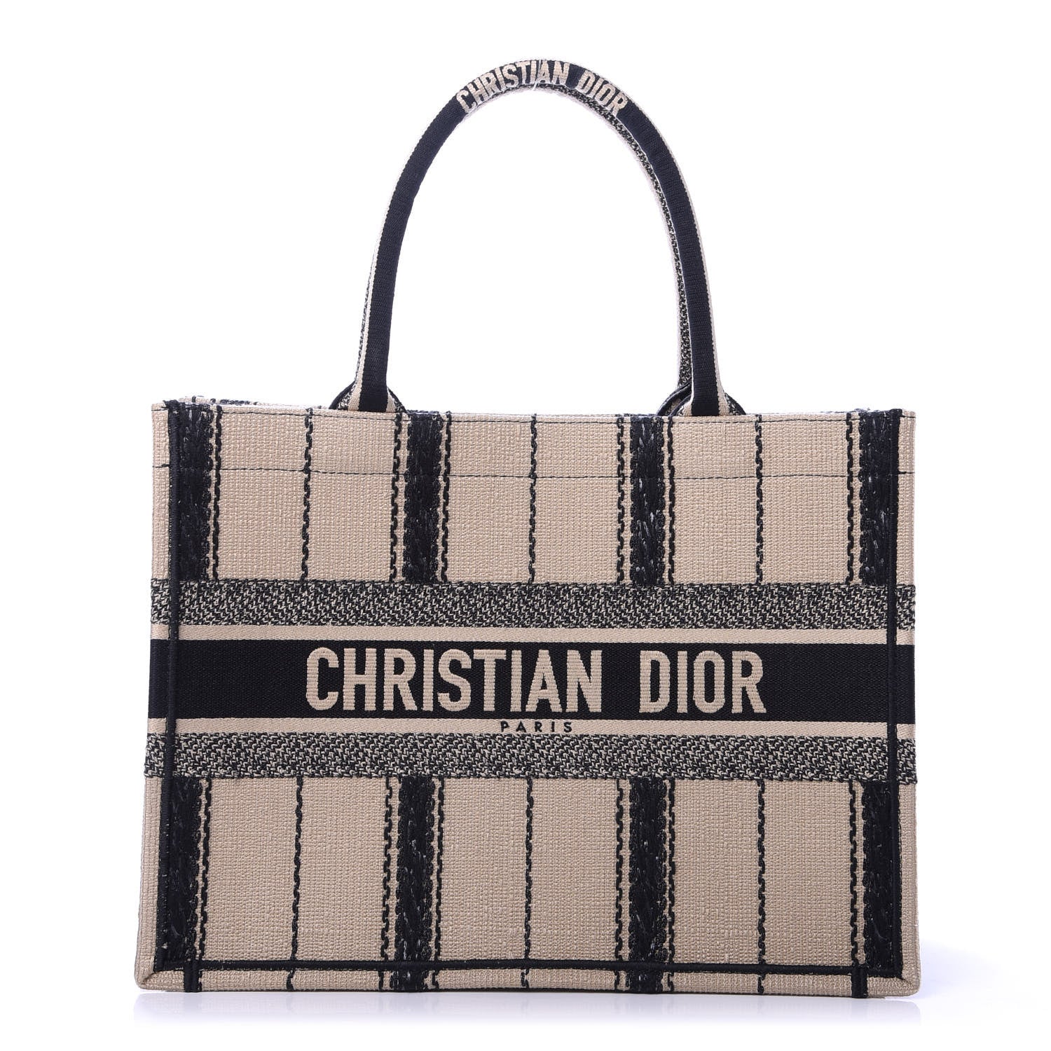 Christian Dior Canvas Embroidered Medium Bayadere Book Tote Black Beige 1 of 11
