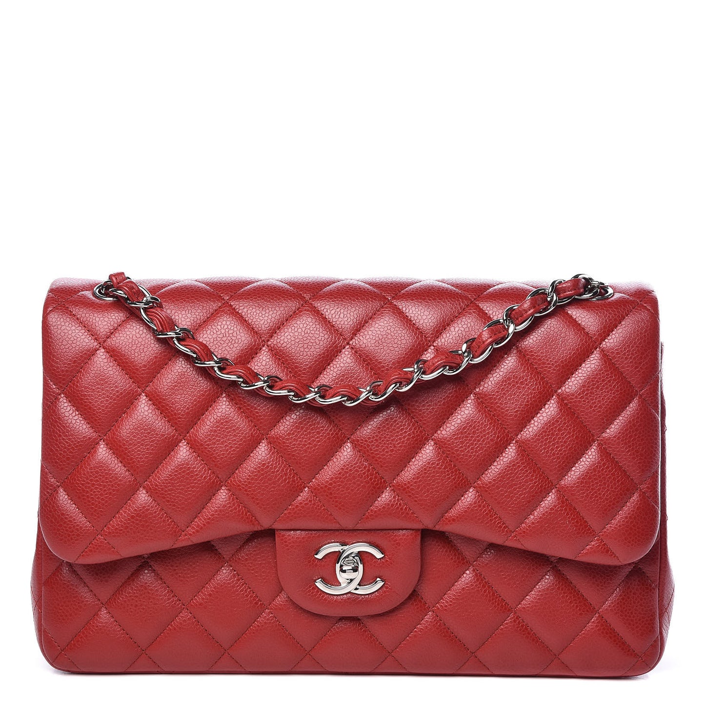 Caviar Quilted Jumbo Double Flap Red