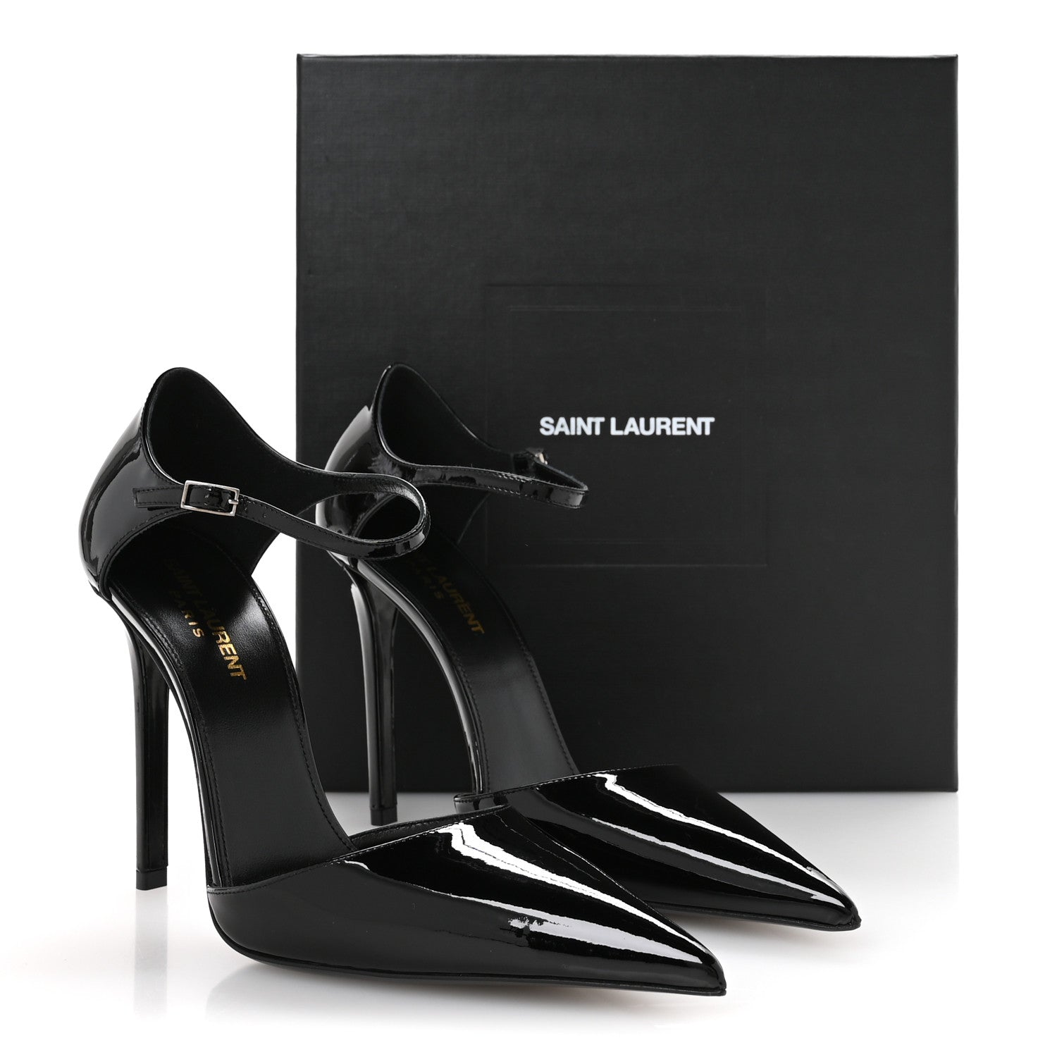 Saint Laurent Vernice Grupy Avenue 110 Ankle Strap Pointed Pumps 38.5 Black 9 of 9