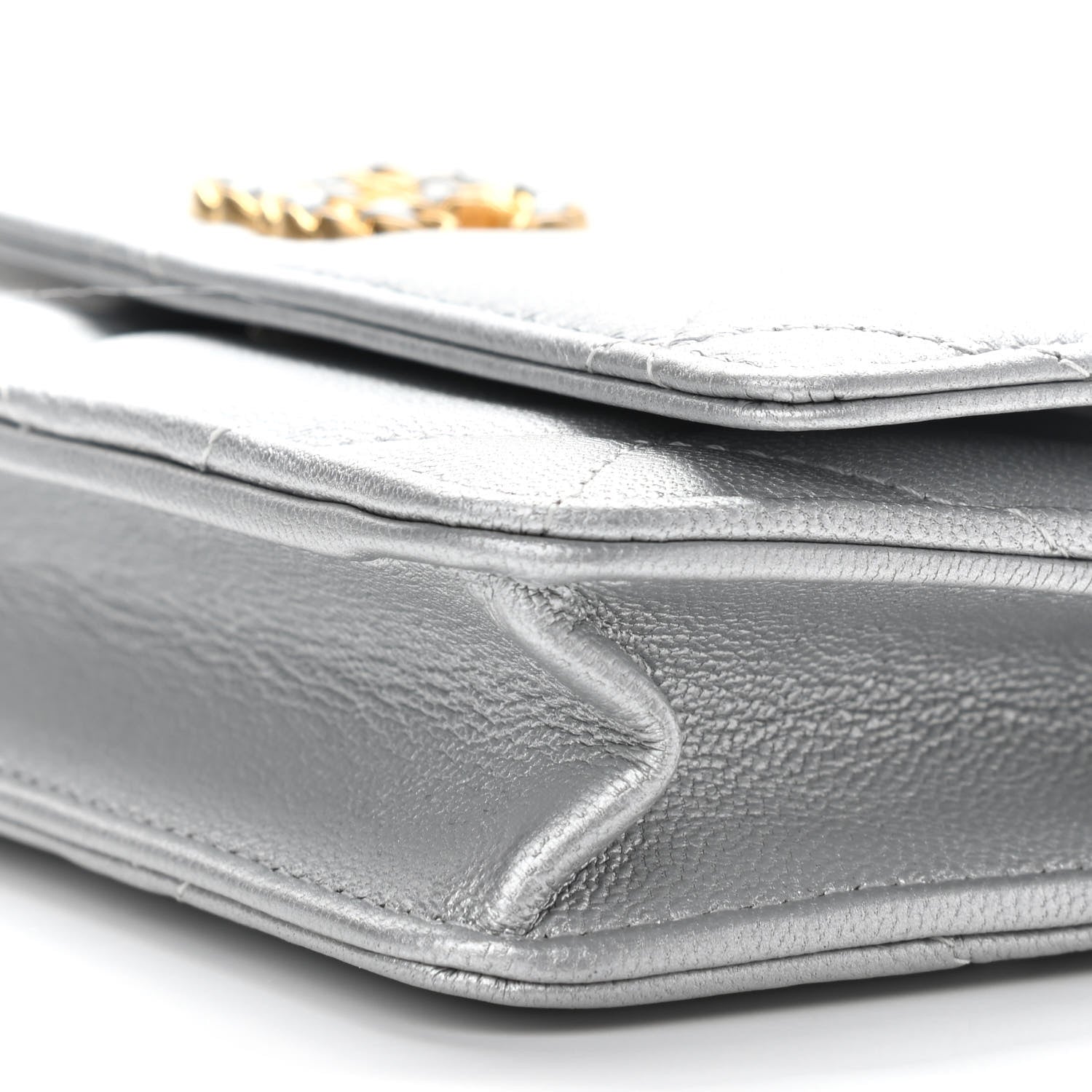Chanel Metallic Lambskin Quilted Chanel 19 Wallet On Chain WOC Silver 11 of 12