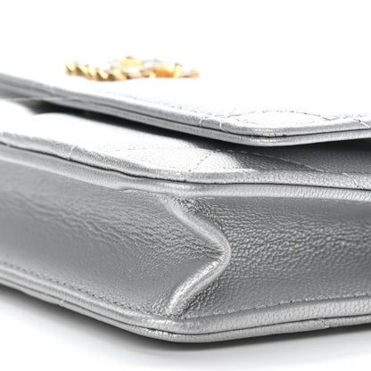 Chanel Metallic Lambskin Quilted Chanel 19 Wallet On Chain WOC Silver 11 of 12