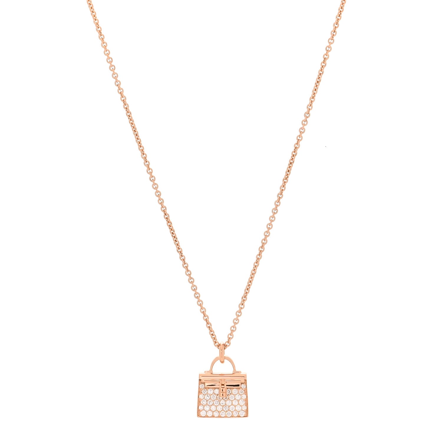Hermes 18K Rose Gold Diamond Kelly Amulettes Pendant Necklace 1 of 6