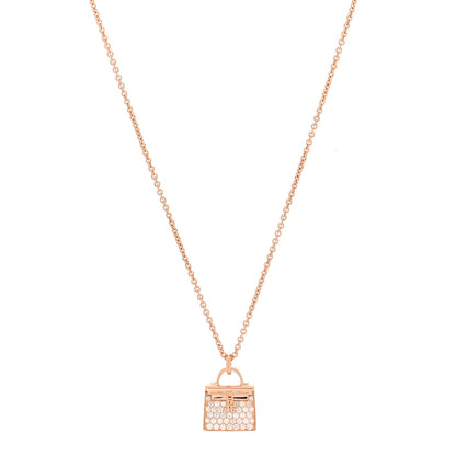 Hermes 18K Rose Gold Diamond Kelly Amulettes Pendant Necklace 1 of 6