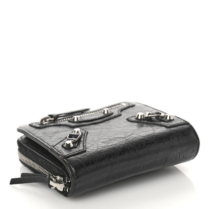 Balenciaga Agneau Classic Silver Hardware Compact Wallet Black 4 of 9