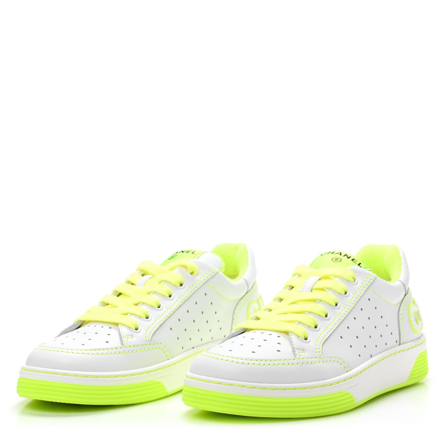 Chanel Calfskin Womens Logo Sneakers 36.5 White Yellow 3 of 9
