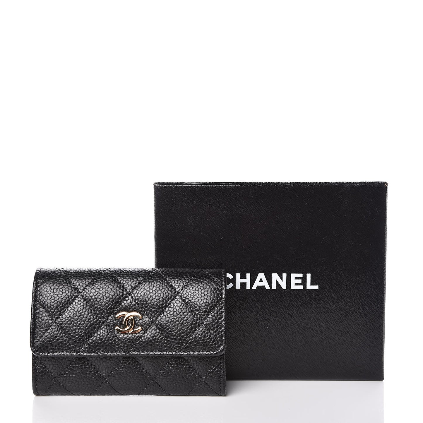 Caviar Quilted Flap Card Holder Black