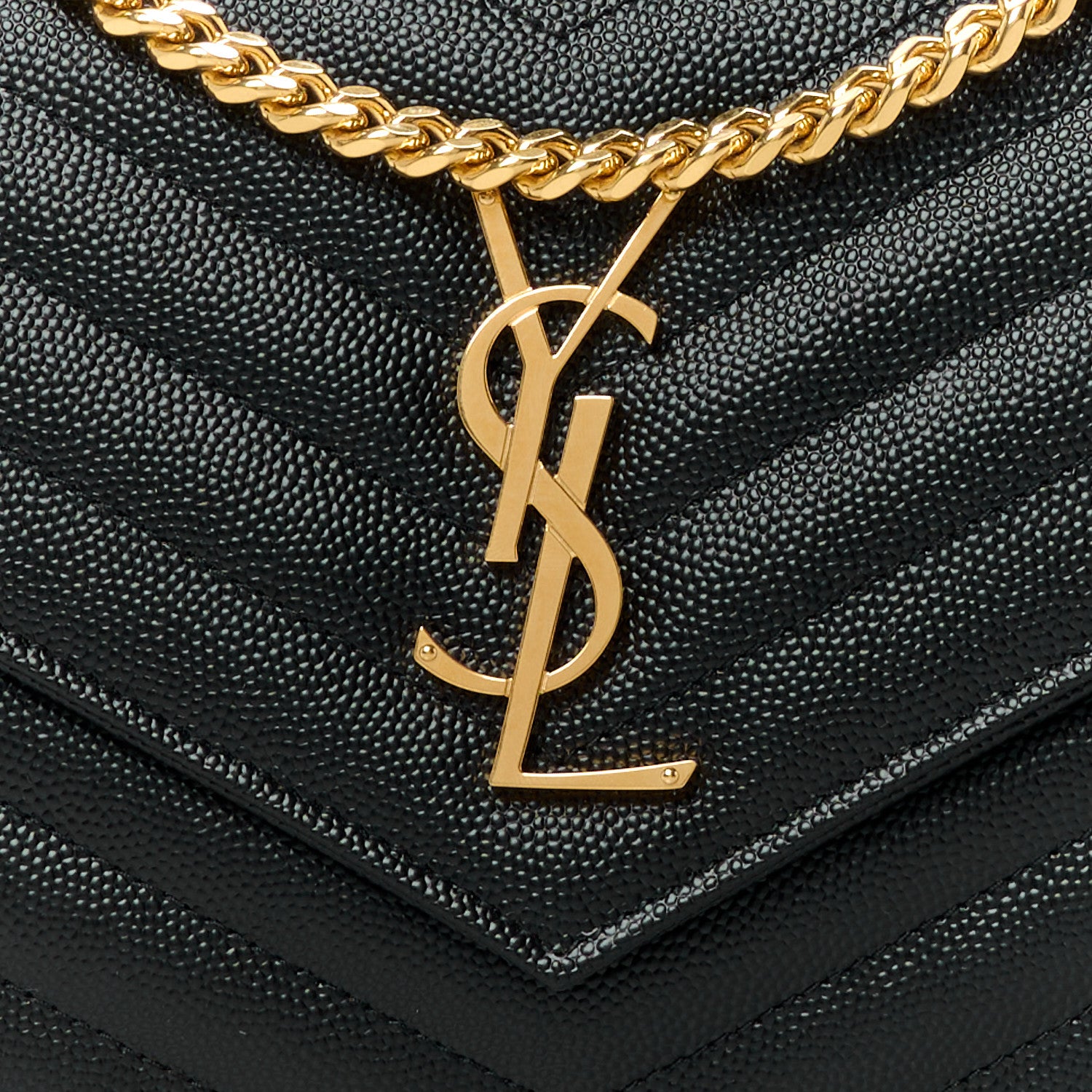 Saint Laurent Grain De Poudre Matelasse Chevron Monogram Chain Wallet Black 7 of 9