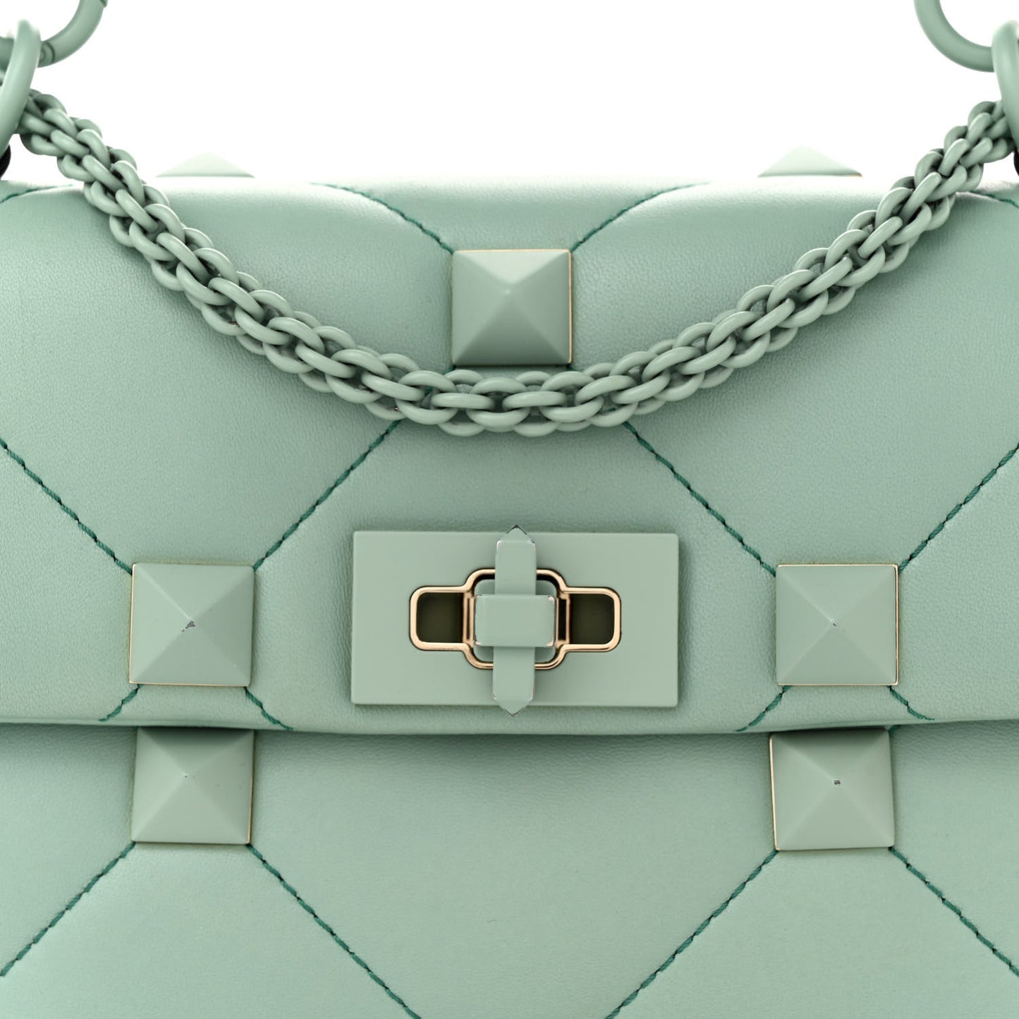 Nappa Enamel Monochrome Medium Roman Stud Shoulder Bag Morning Dew