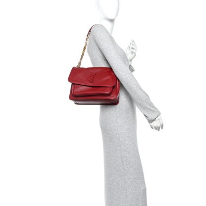 Saint Laurent Lambskin Matelasse Monogram Medium Niki Chain Satchel Opyum Red 2 of 11