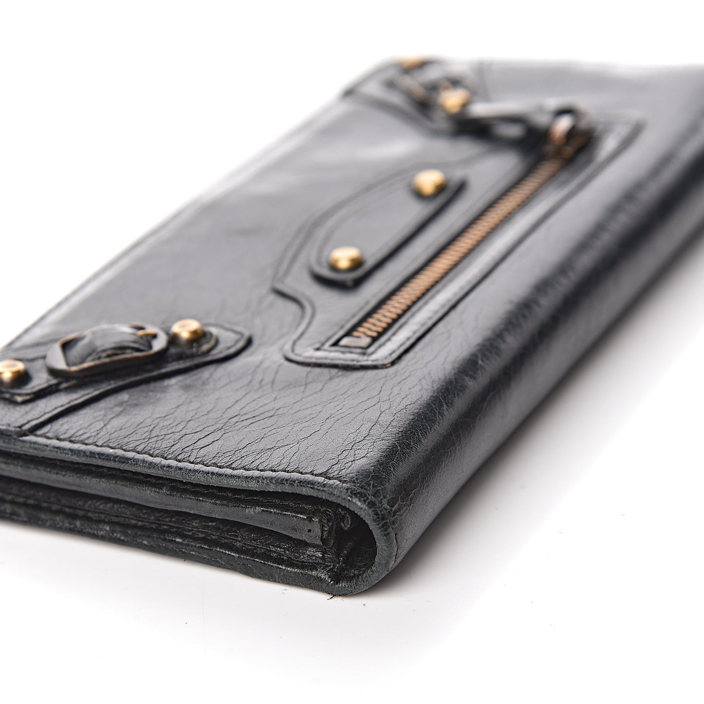 Agneau Classic Gold Hardware Money Wallet Black