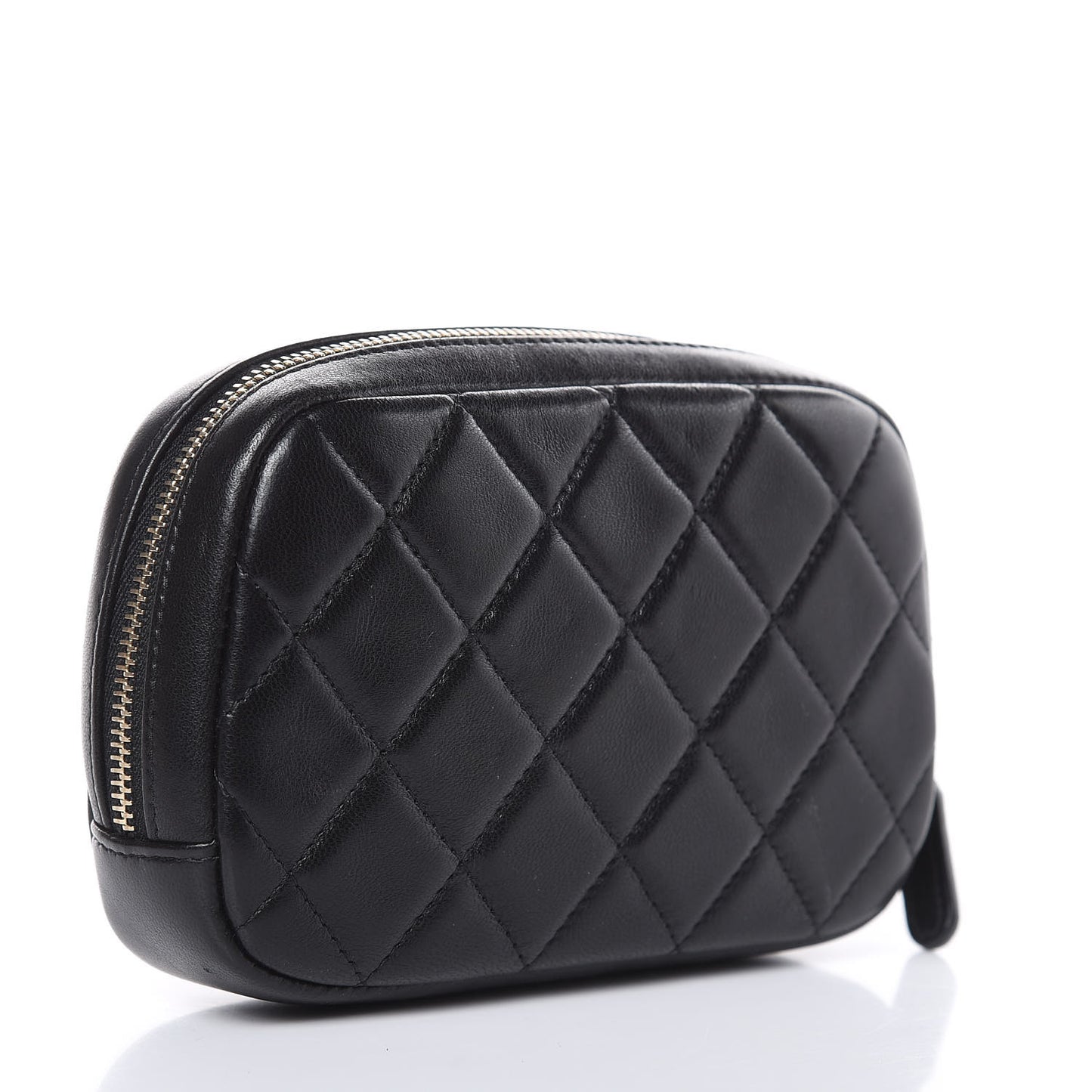 Lambskin Quilted Small Curvy Pouch Cosmetic Case Black