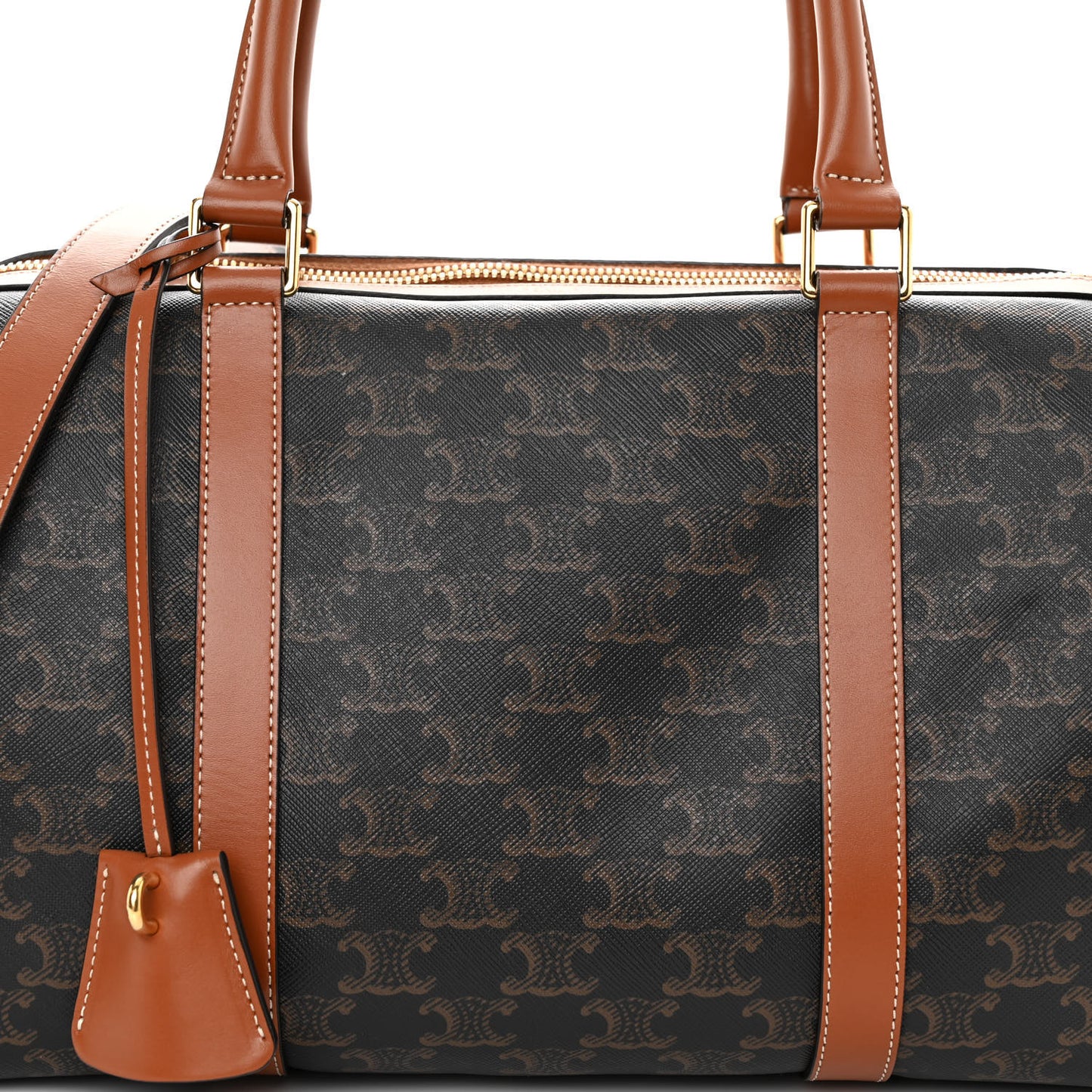 Triomphe Canvas Calfskin Boston Bag Tan