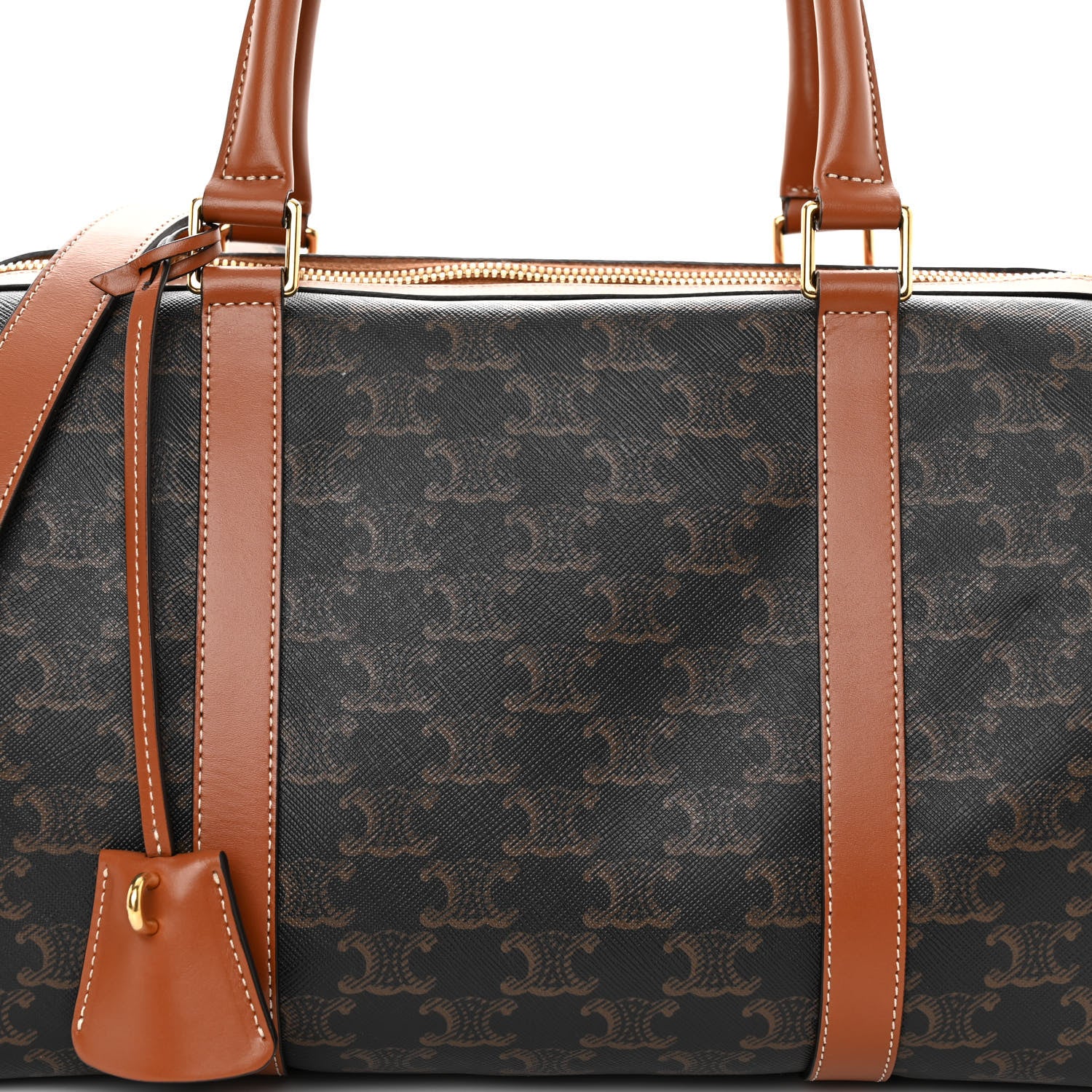 Celine Triomphe Canvas Calfskin Boston Bag Tan 7 of 10