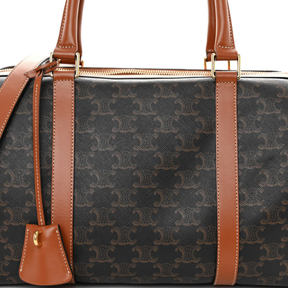 Celine Triomphe Canvas Calfskin Boston Bag Tan 7 of 10