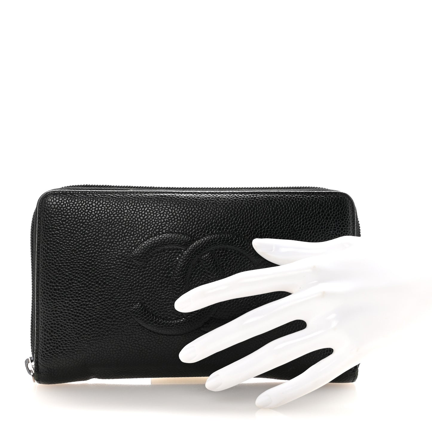 Caviar Large CC Timeless Zip Around Organizer Wallet Black