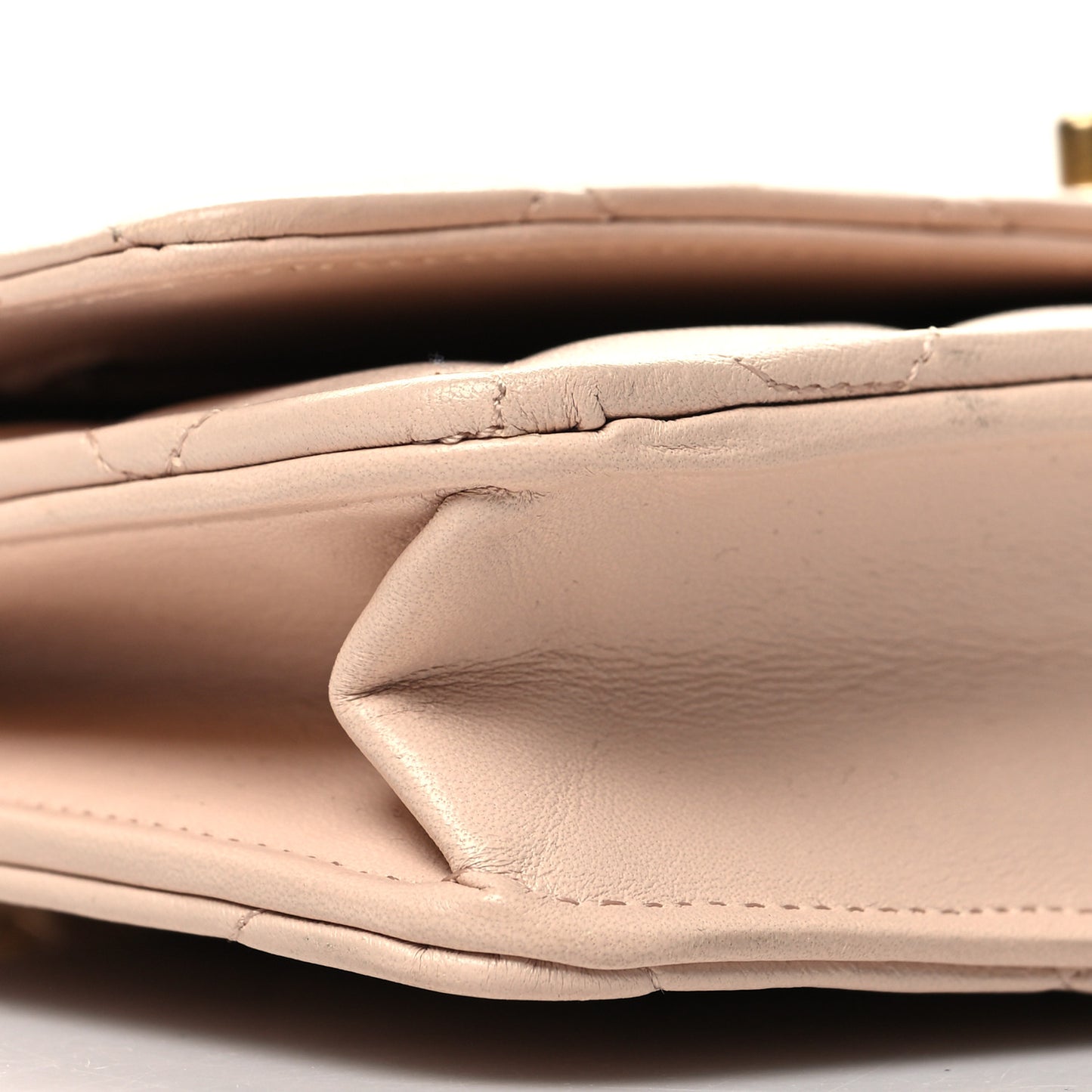 Lambskin Quilted CC Pearl Crush Wallet on Chain WOC Light Beige