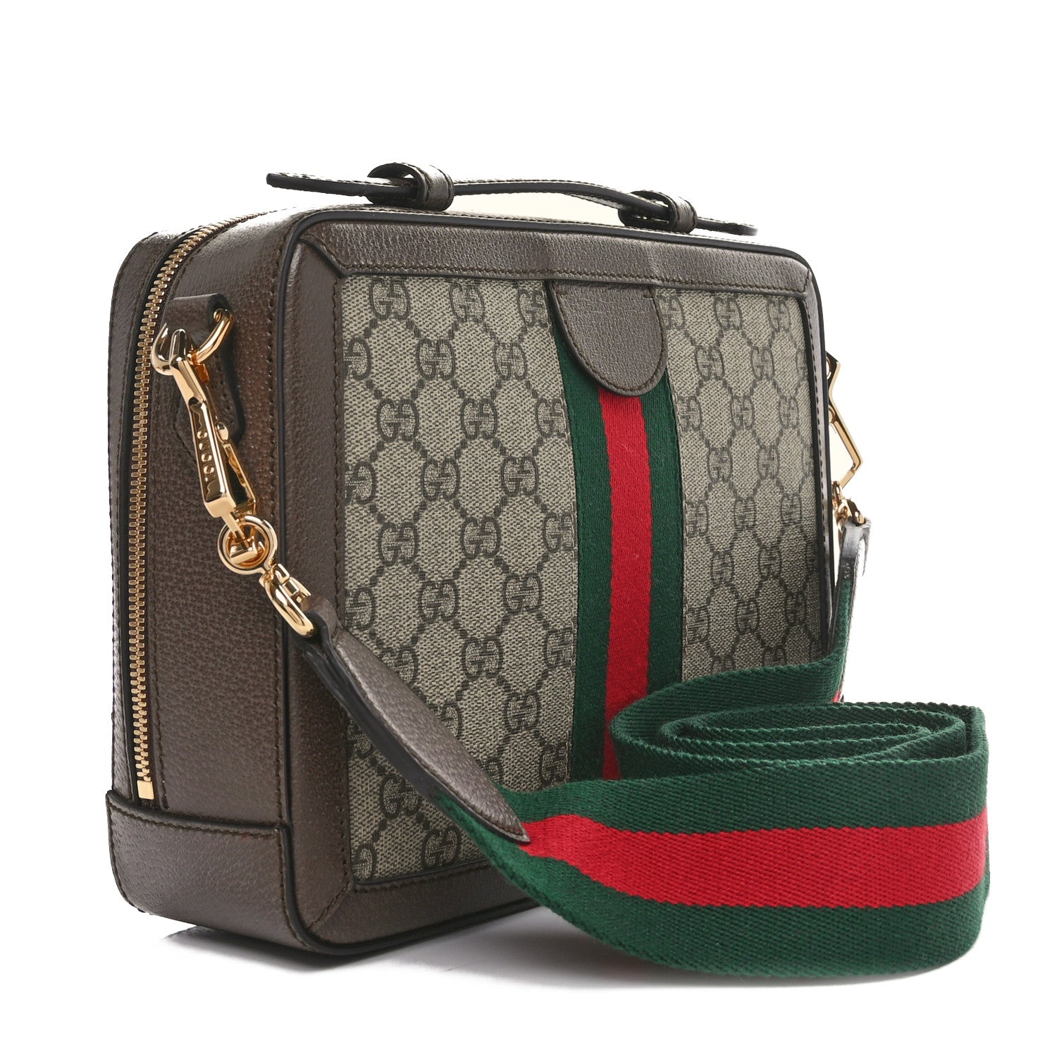 Gucci GG Supreme Monogram Web Small Ophidia Top Handle Shoulder Bag Brown 3 of 10