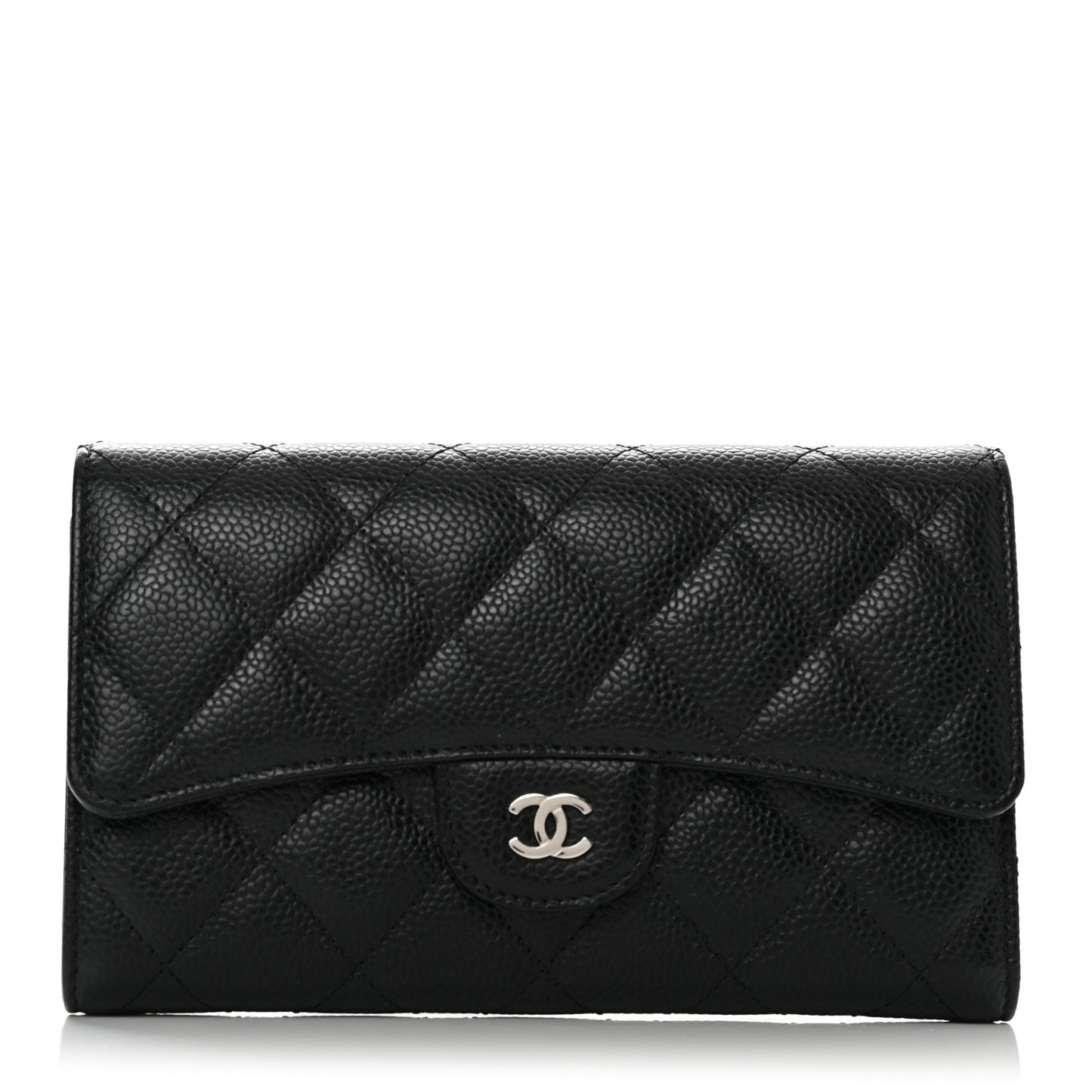Caviar Quilted Large Flap Wallet Black