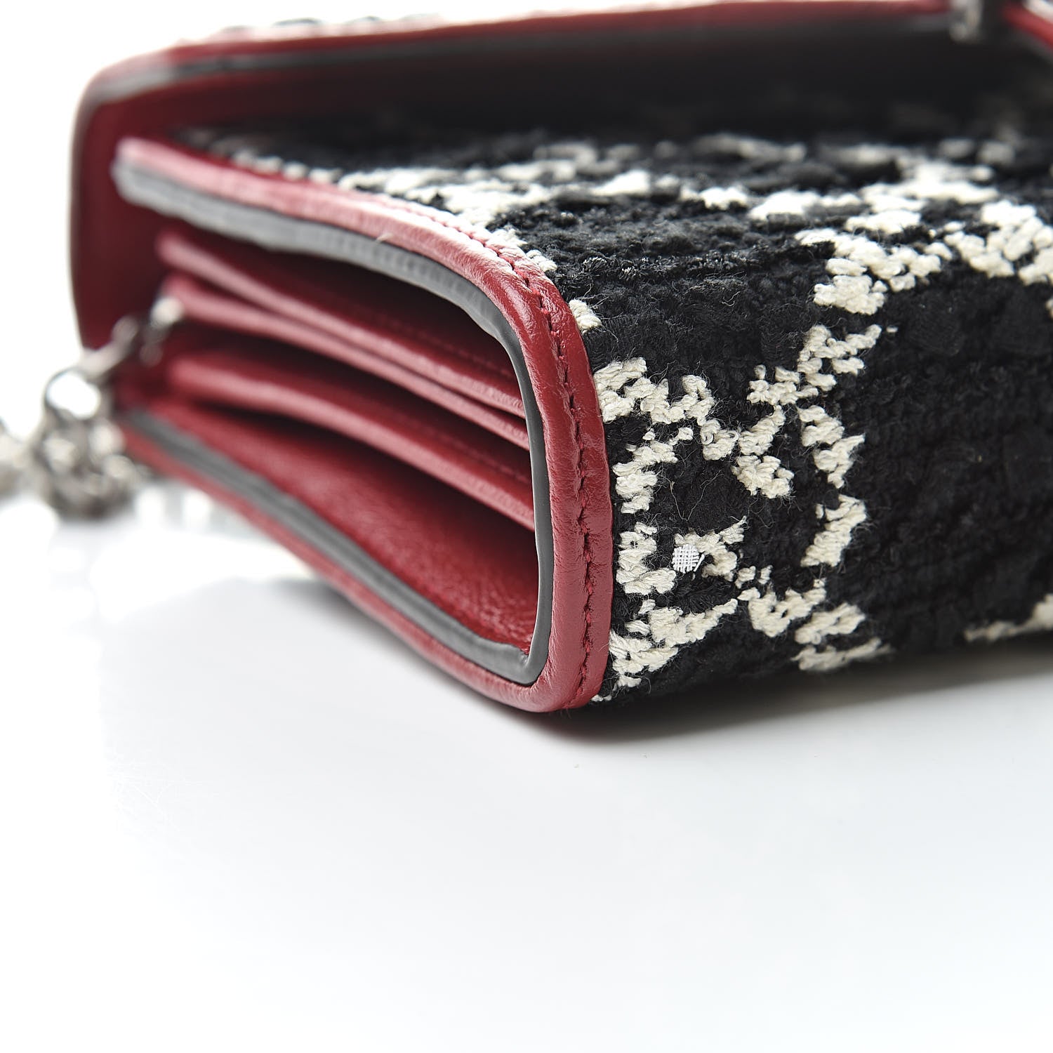 Gucci Tweed GG Monogram Mini Dionysus Chain Wallet Black White Romantic Cherry 9 of 10