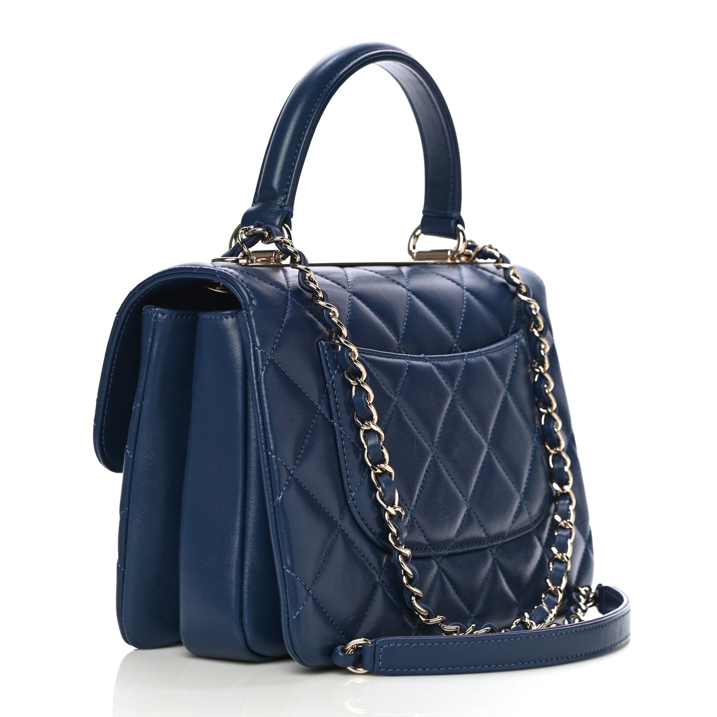 Lambskin Quilted Small Trendy CC Flap Dual Handle Bag Navy