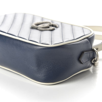 Gucci Vintage Effect Calfskin Matelasse Diagonal Small Torchon GG Marmont Chain Shoulder Bag Blue Agata Mystic White 7 of 10