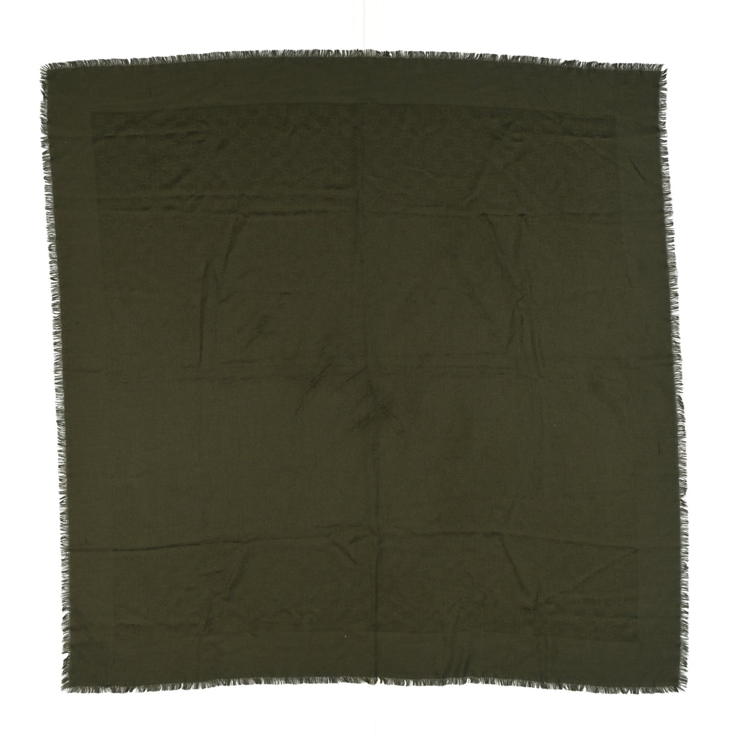 Wool Silk GG Monogram Fringe Scarf Shawl Green