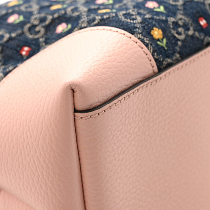 Gucci New Denim Dollar Calfskin Floral GG Monogram Medium Ophidia Shopping Tote Blue Tea Multicolor Powder Pink 12 of 13