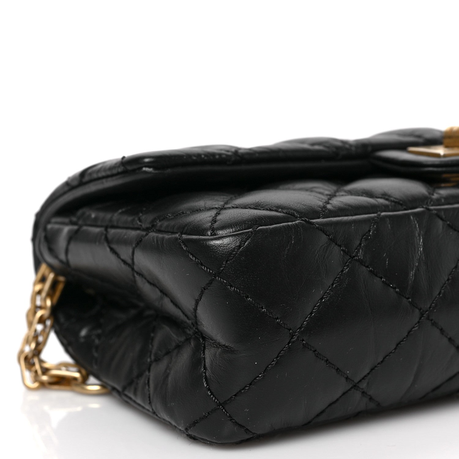 Chanel Aged Calfskin Quilted 2.55 Reissue Chain Waist Bag Black 7 of 8