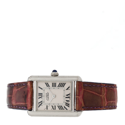 Cartier Sterling Silver Vermeil Alligator 23mm Must de Cartier Tank Quartz Watch Burgundy 2 of 4