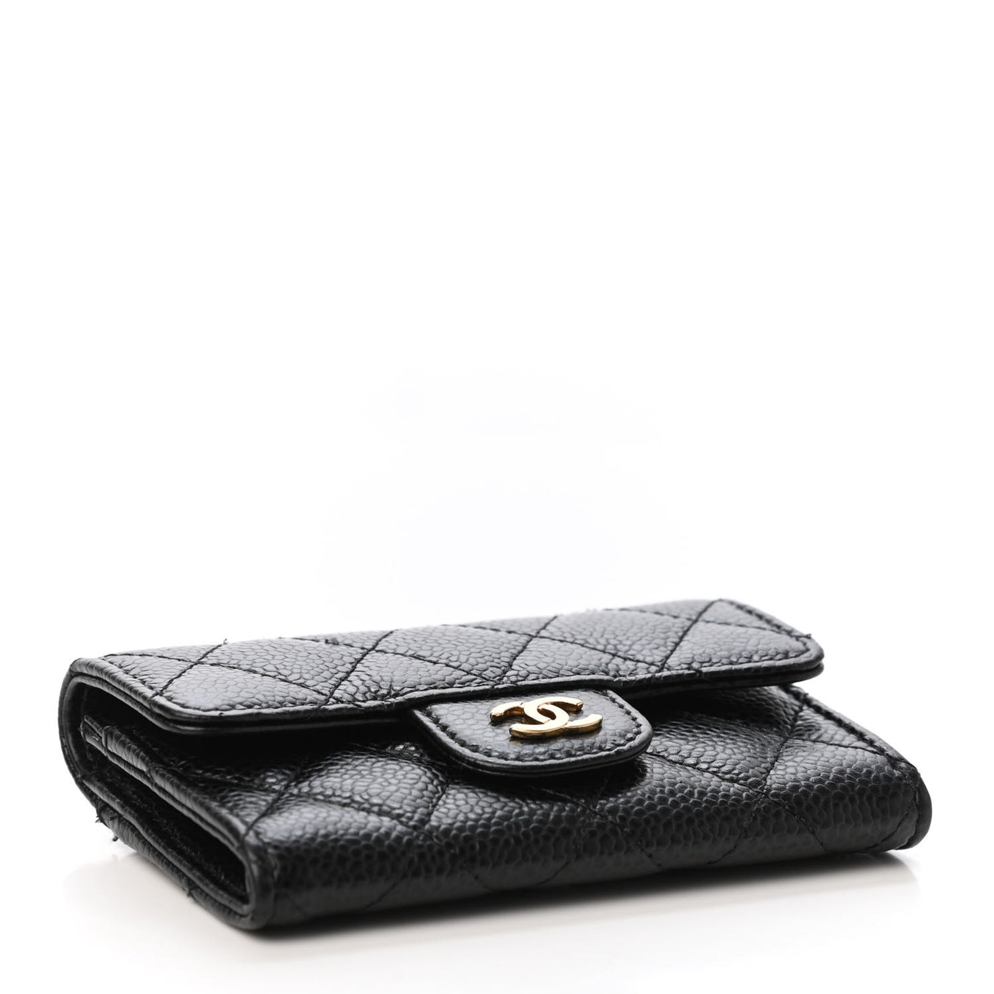 Caviar Quilted Flap Card Holder Wallet Black