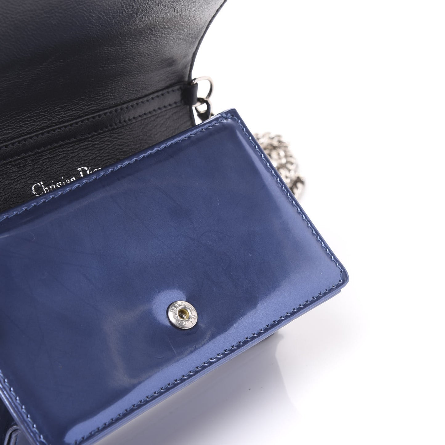 Metallic Patent Micro-Cannage Baby Diorama Flap Bag Blue
