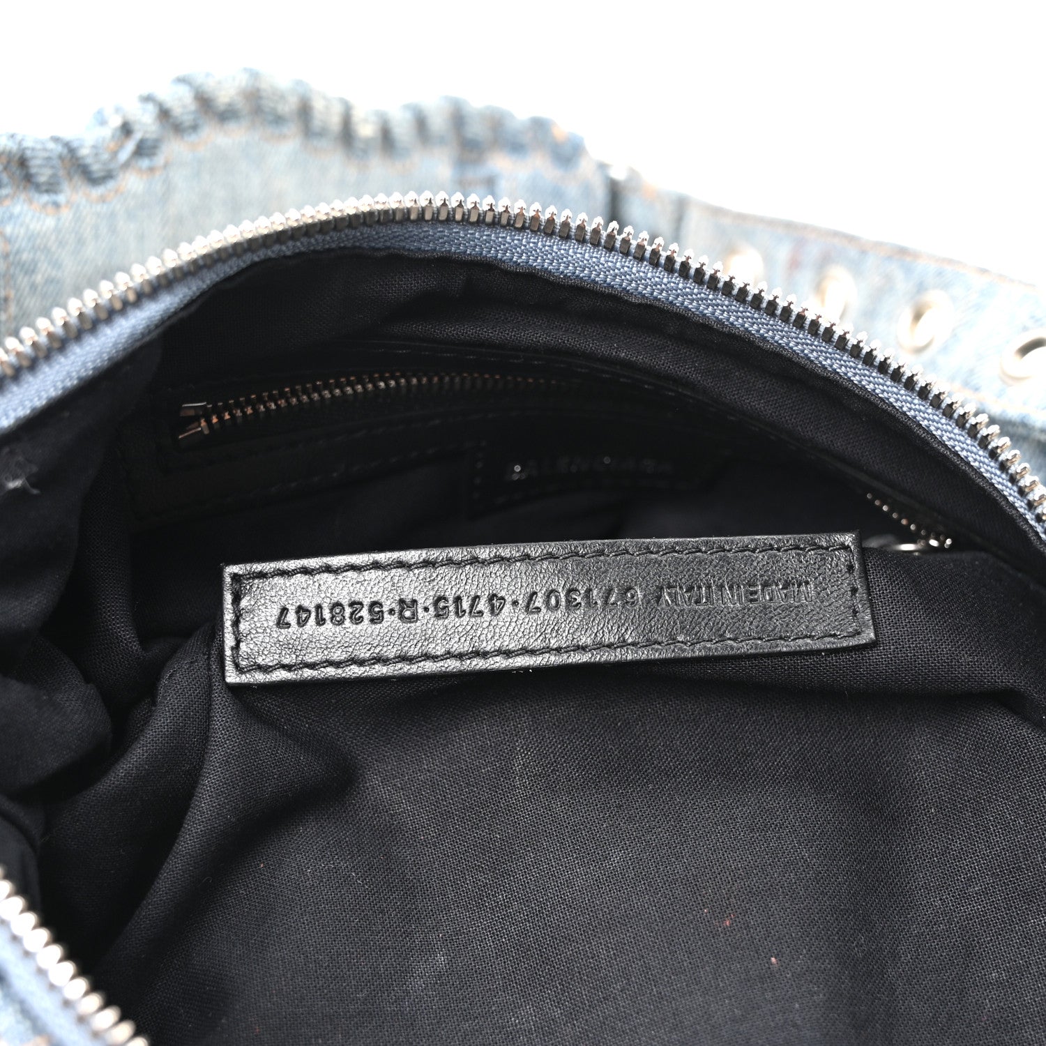 Balenciaga Washed Frayed Denim Crystal Small Le Cagole Shoulder Bag Blue 8 of 11