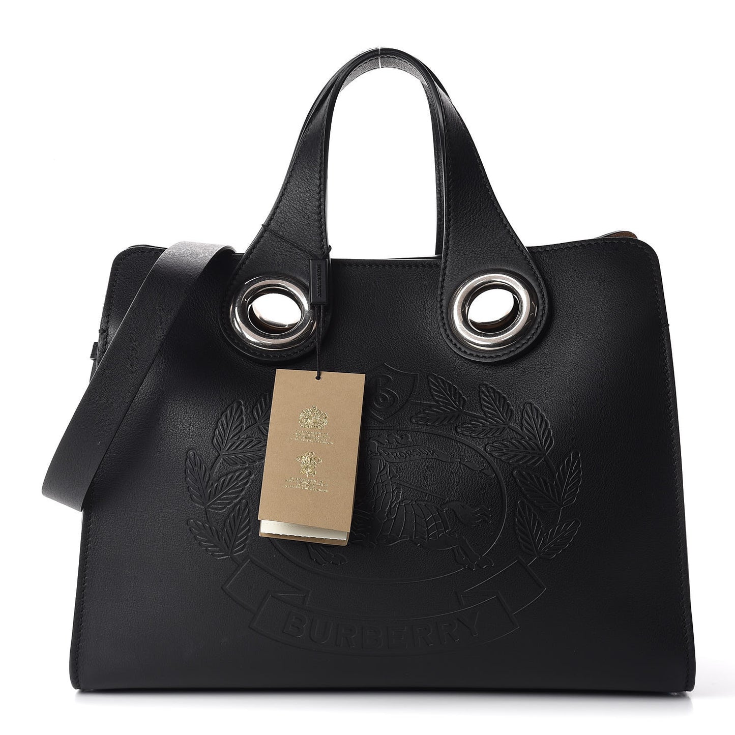 Smooth Calfskin Small Grommet Embossed Crest Bag Black