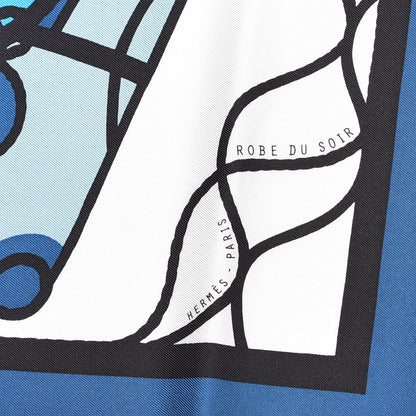 Hermes Silk Robe Du Soir Pop Pocket Square Blanc Bleu Grenade 3 of 5