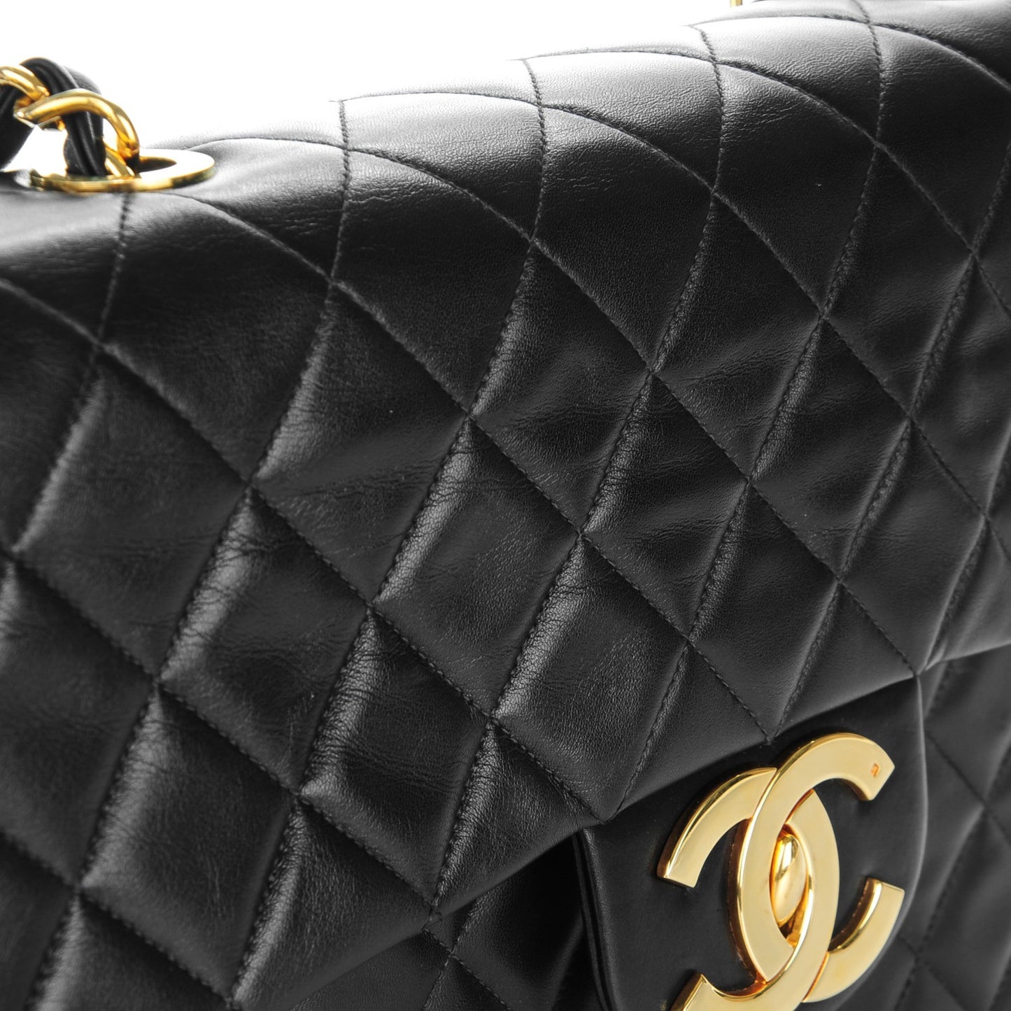 Lambskin Quilted XL Jumbo Single Flap Black