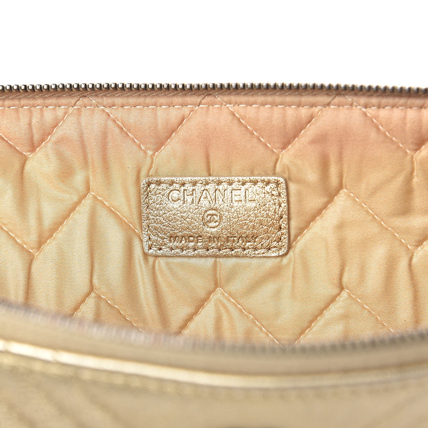 Chanel Metallic Calfskin Chevron Quilted Large Cosmetic Case Light Gold 6 of 12