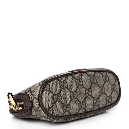 Gucci GG Supreme Monogram Textured Calfskin Web Medium Ophidia Cosmetic Case Beige Ebony New Acero 4 of 9