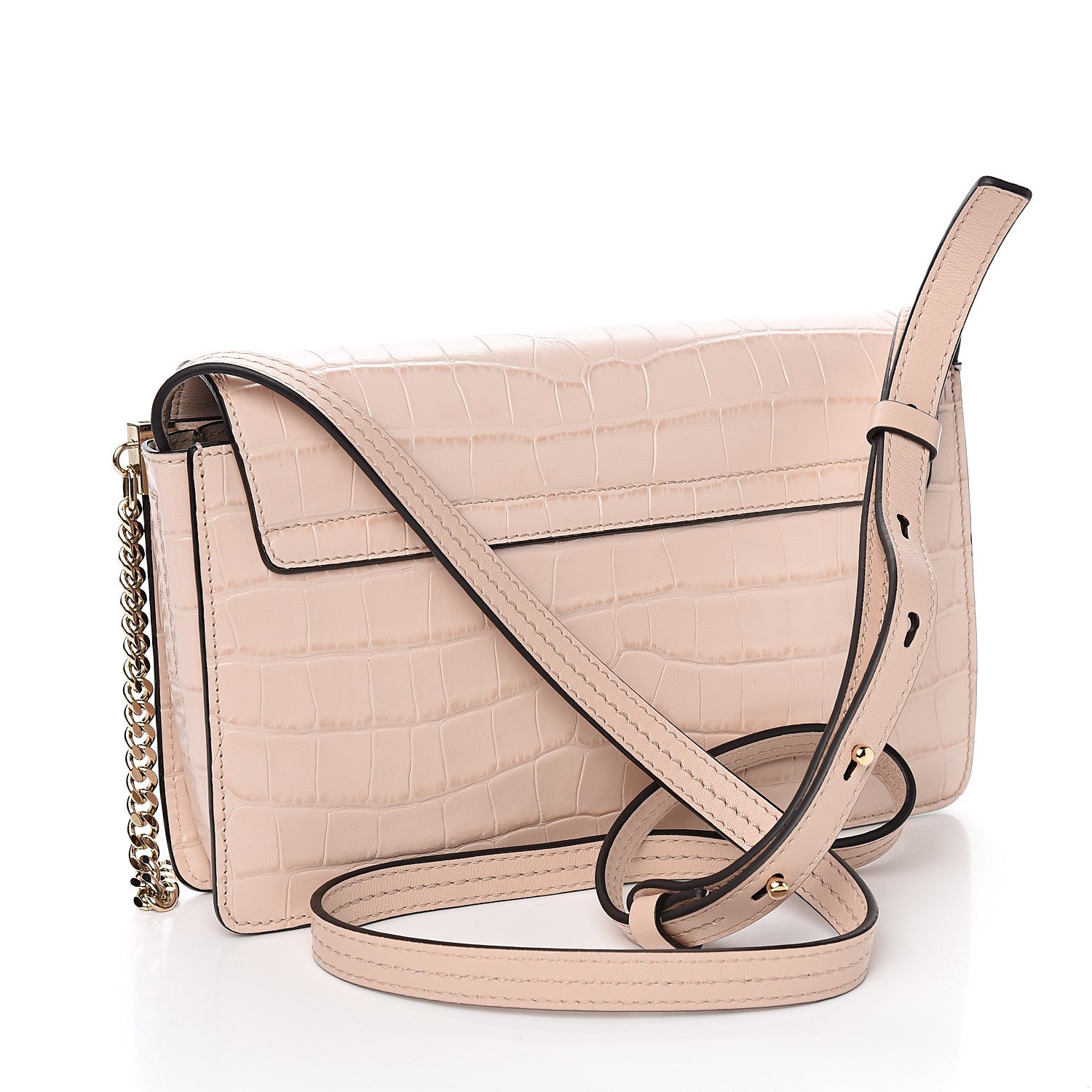 Chloe Calfskin Crocodile Embossed Small Faye Shoulder Bag Cement Pink 2 of 10