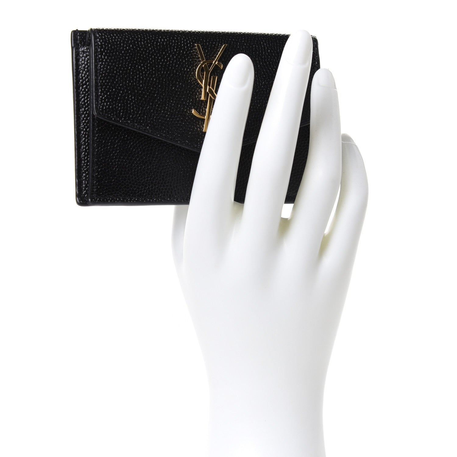 Saint Laurent Grain De Poudre Uptown Monogram Card Case Black 2 of 6