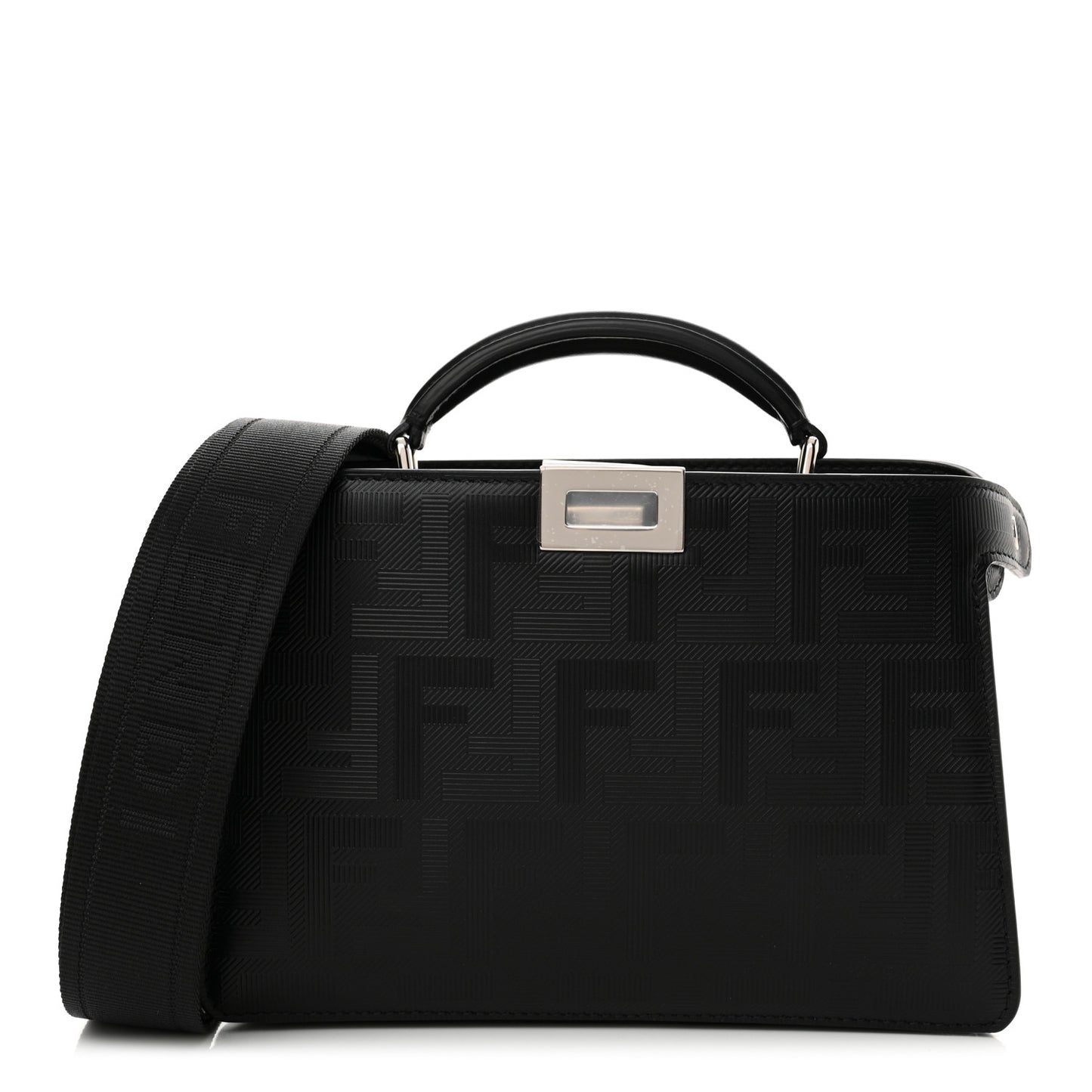 Calfskin Striped Texture FF Peekaboo I See U X Cross Satchel Black