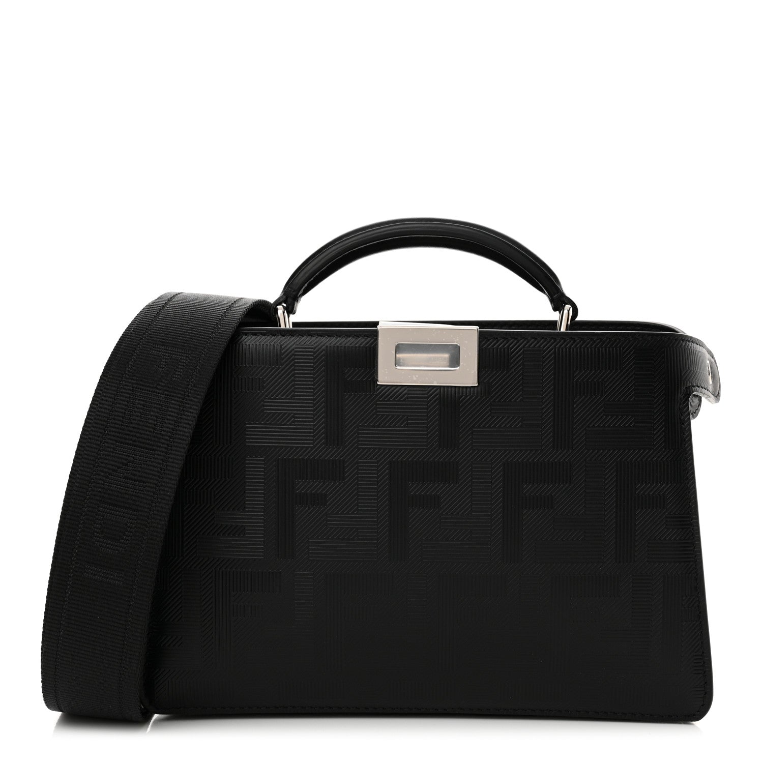 Fendi Calfskin Striped Texture FF Peekaboo I See U X Cross Satchel Black 1 of 10