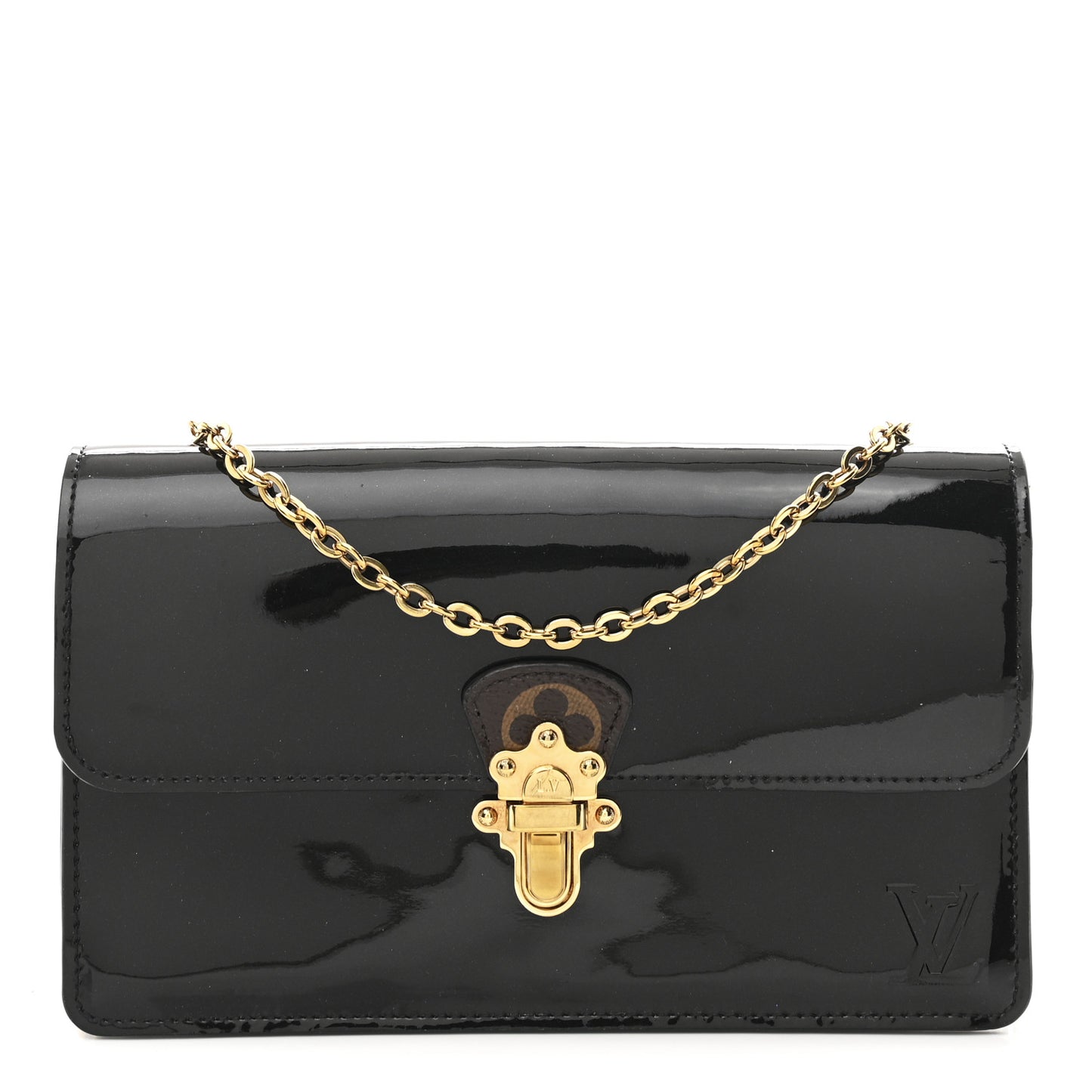 Patent Calfskin Monogram Cherrywood Chain Wallet Black