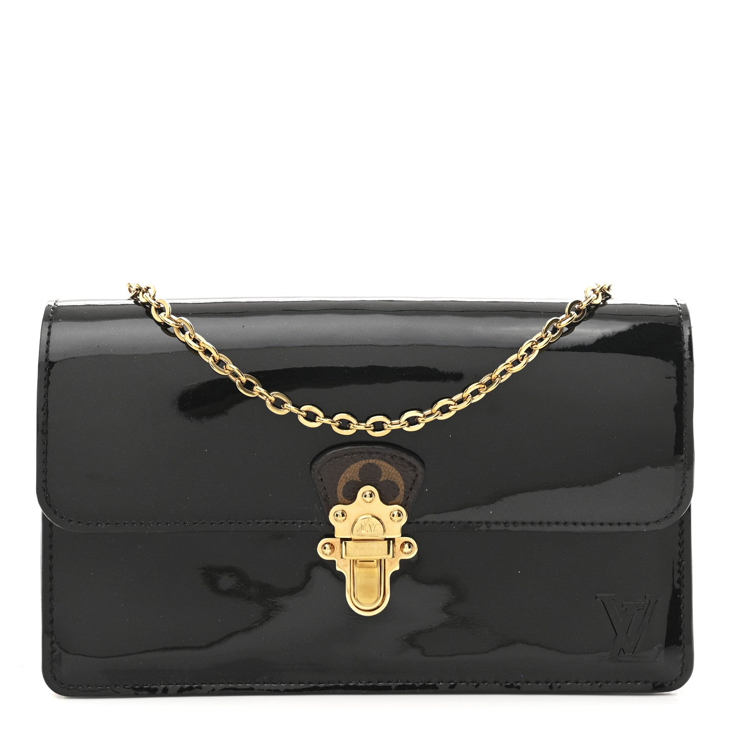 Louis Vuitton Patent Calfskin Monogram Cherrywood Chain Wallet Black 1 of 9
