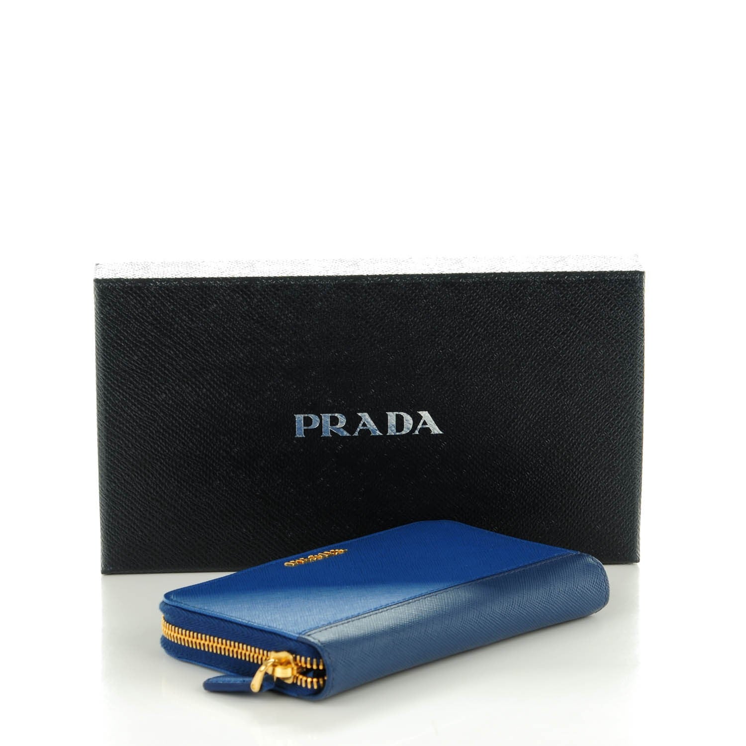 Prada Saffiano Stripe Zip Around Wallet Azzurro Bluette 4 of 8