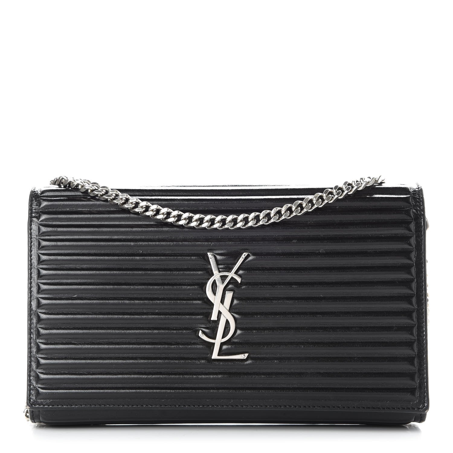 Saint Laurent Ribbed Calfskin Opium Monogram Chain Wallet Black 1 of 9
