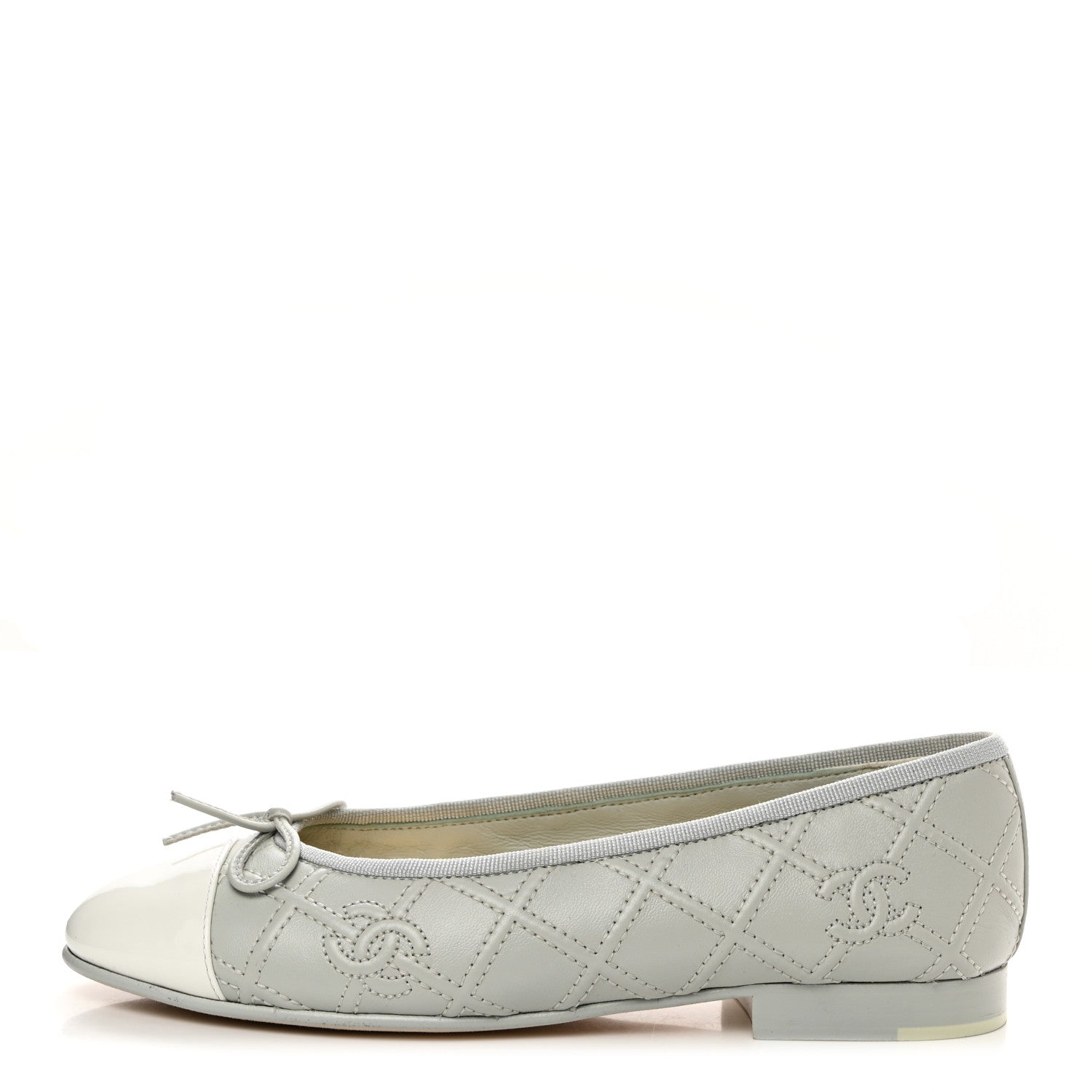 Chanel Lambskin Patent Double Stitched CC Cap Toe Ballerina Flats 35.5 Light Blue White 1 of 8