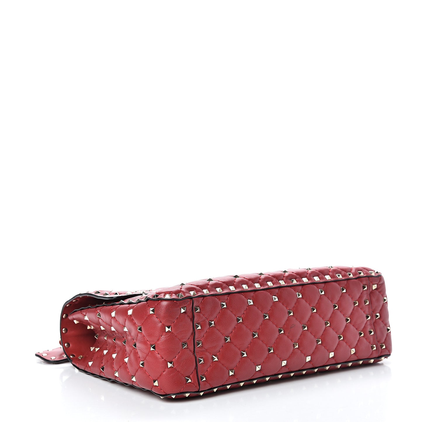 Lambskin Large Rockstud Spike Shoulder Bag Red