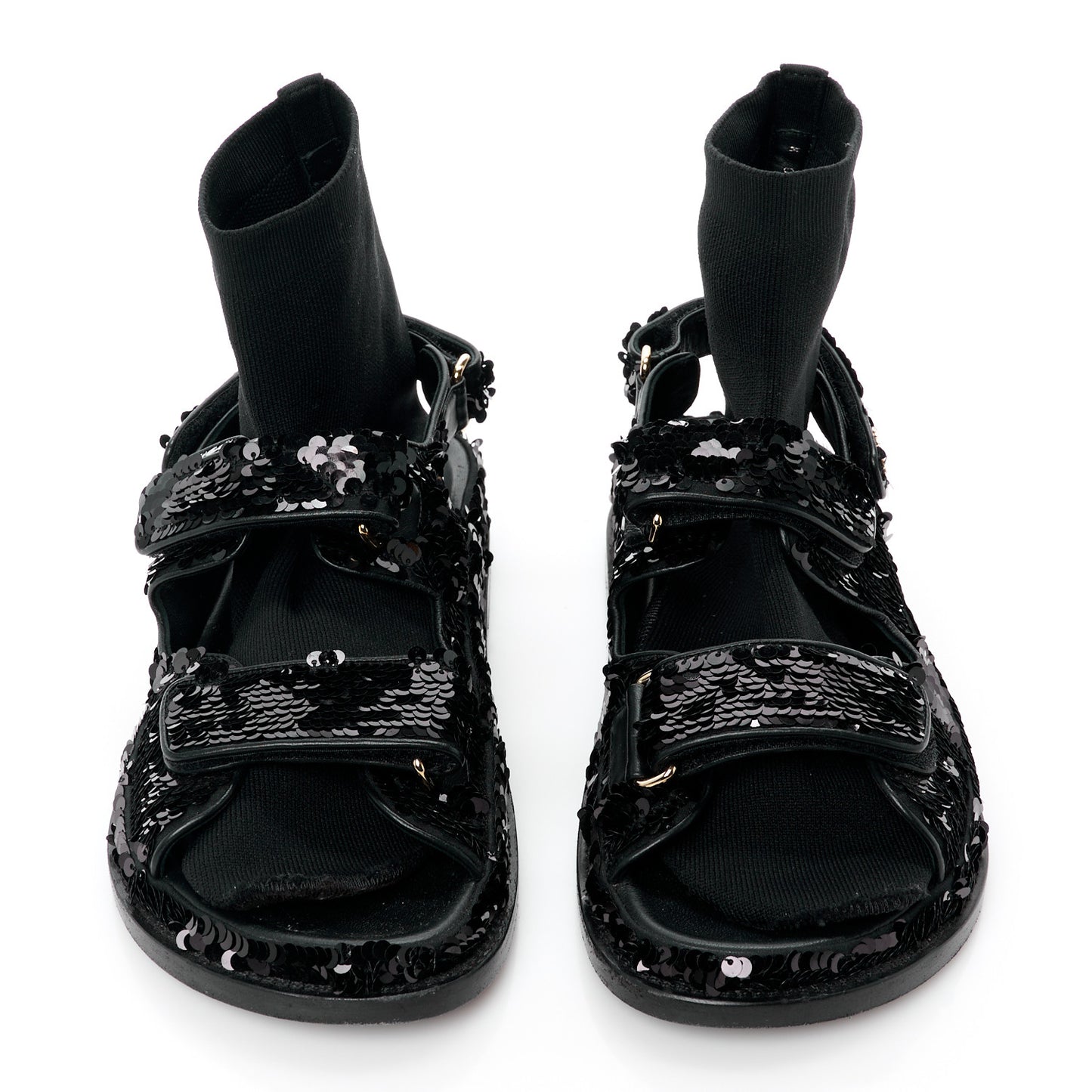 Sequin Knit Velcro Dad Sandals 38 Black