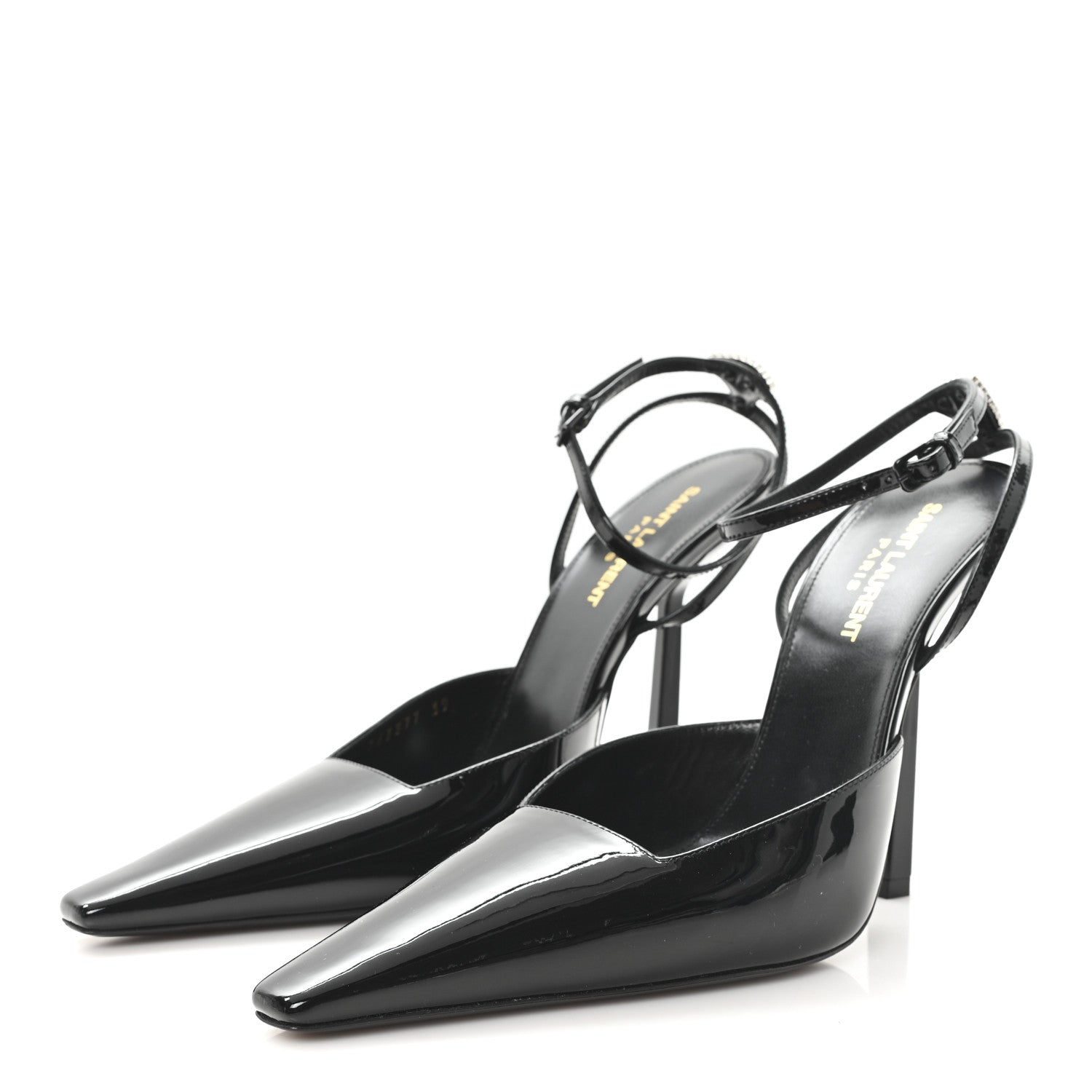 Saint Laurent Patent Crystal Anouk 115 Ankle Strap Pumps 38 Black 4 of 9